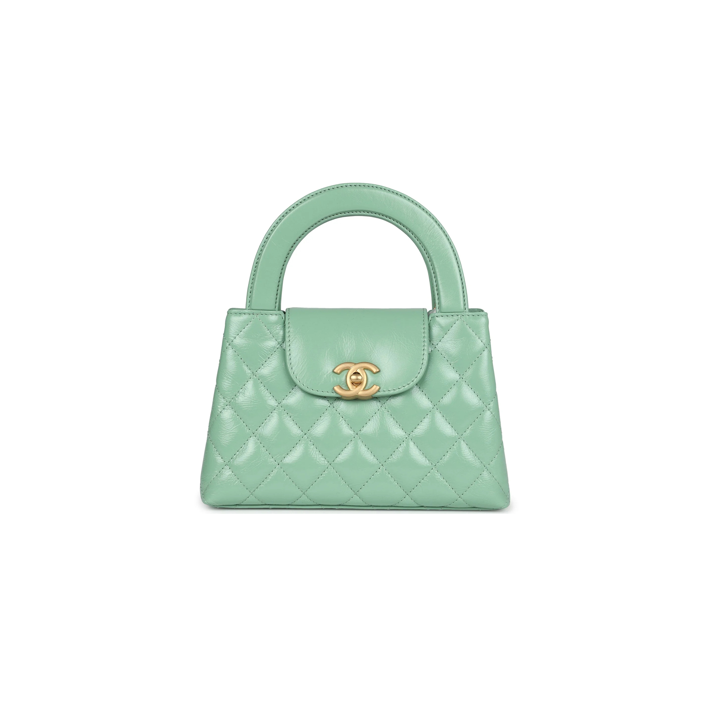 CHANEL MASTER KELLY SHOPPER LIGHT GREEN SHINY AGED CALFSKIN BRUSHED GOLD HARDWARE AS4416 (19*13*7cm)